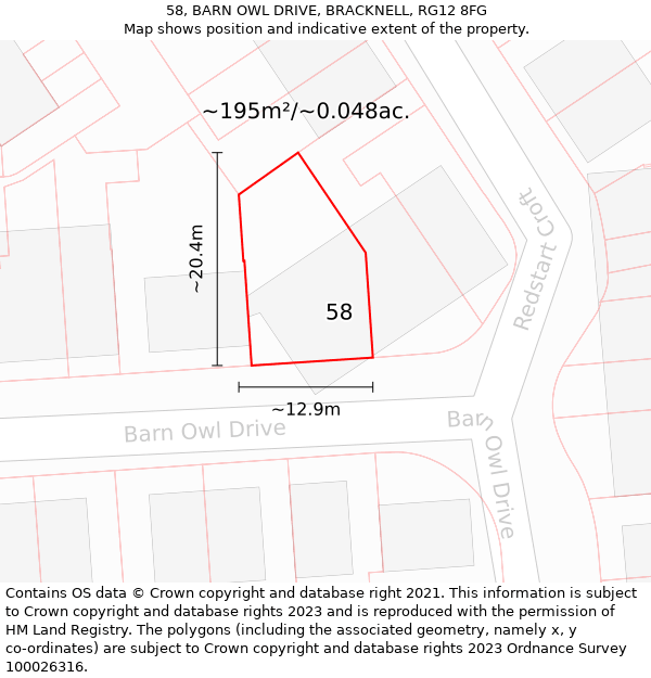 58, BARN OWL DRIVE, BRACKNELL, RG12 8FG: Plot and title map