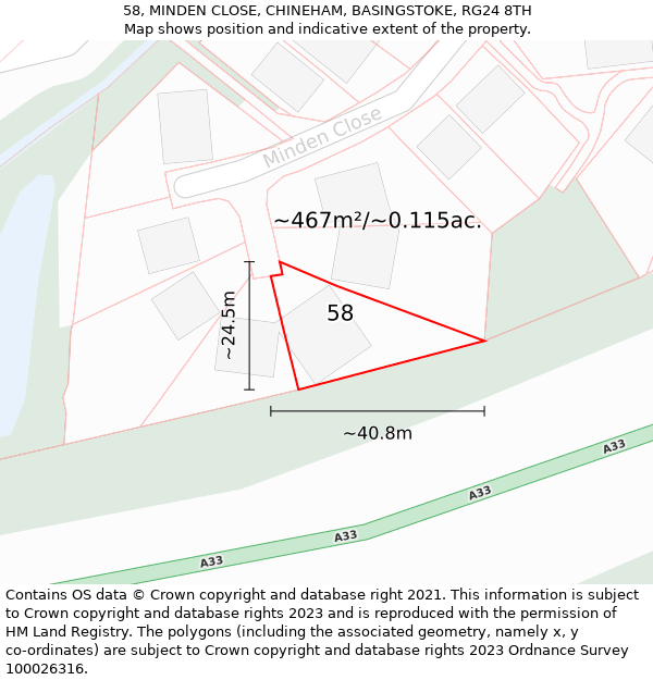 58, MINDEN CLOSE, CHINEHAM, BASINGSTOKE, RG24 8TH: Plot and title map