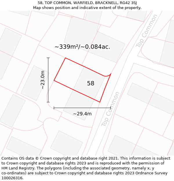 58, TOP COMMON, WARFIELD, BRACKNELL, RG42 3SJ: Plot and title map