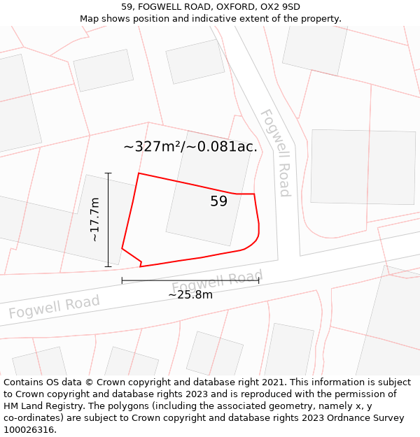 59, FOGWELL ROAD, OXFORD, OX2 9SD: Plot and title map