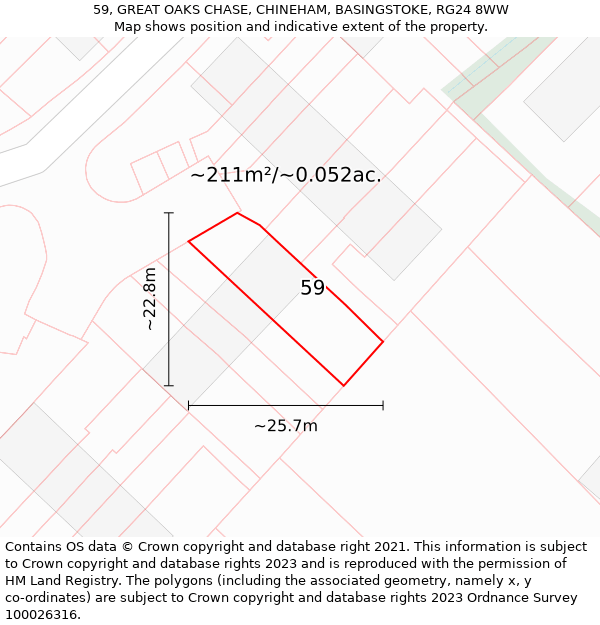 59, GREAT OAKS CHASE, CHINEHAM, BASINGSTOKE, RG24 8WW: Plot and title map