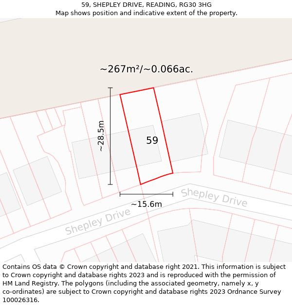 59, SHEPLEY DRIVE, READING, RG30 3HG: Plot and title map