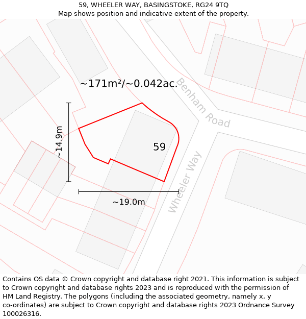 59, WHEELER WAY, BASINGSTOKE, RG24 9TQ: Plot and title map