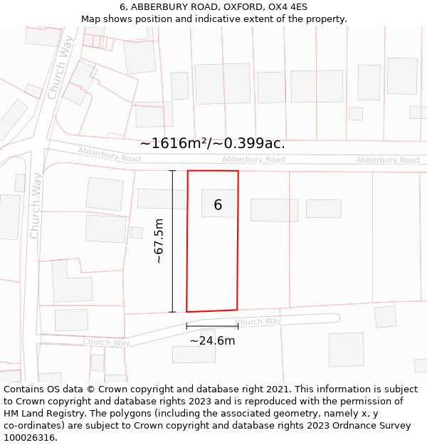 6, ABBERBURY ROAD, OXFORD, OX4 4ES: Plot and title map