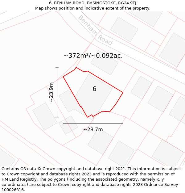 6, BENHAM ROAD, BASINGSTOKE, RG24 9TJ: Plot and title map