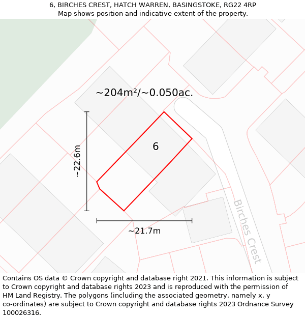 6, BIRCHES CREST, HATCH WARREN, BASINGSTOKE, RG22 4RP: Plot and title map