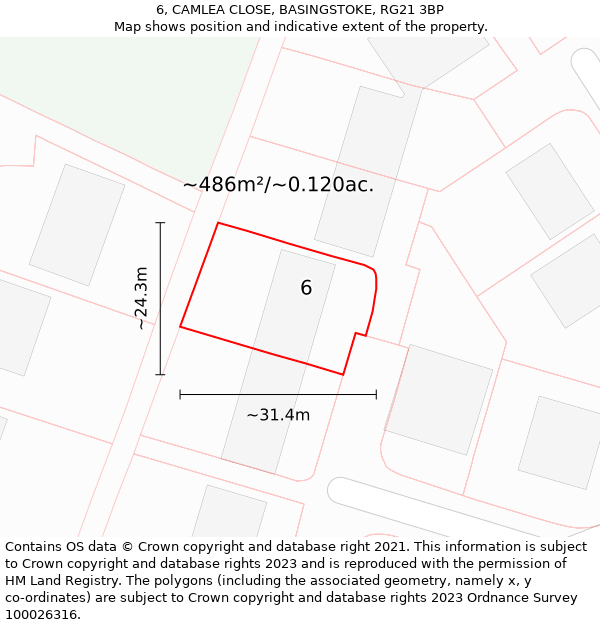 6, CAMLEA CLOSE, BASINGSTOKE, RG21 3BP: Plot and title map