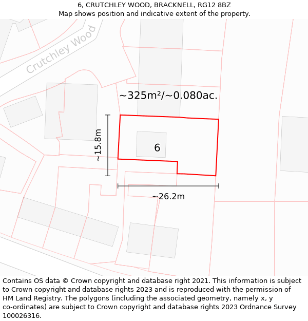 6, CRUTCHLEY WOOD, BRACKNELL, RG12 8BZ: Plot and title map