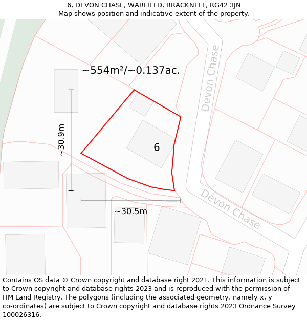 6, DEVON CHASE, WARFIELD, BRACKNELL, RG42 3JN: Plot and title map