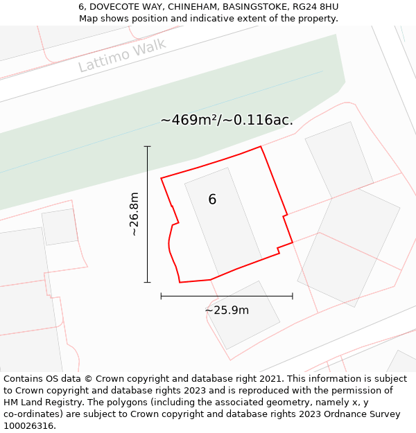 6, DOVECOTE WAY, CHINEHAM, BASINGSTOKE, RG24 8HU: Plot and title map