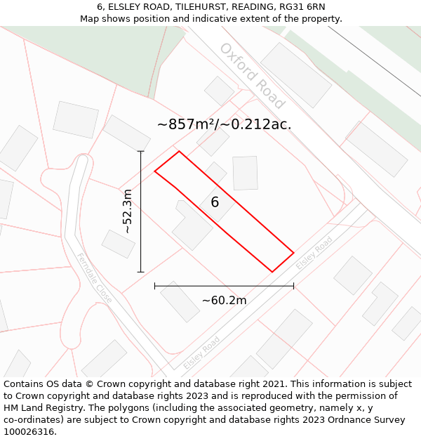 6, ELSLEY ROAD, TILEHURST, READING, RG31 6RN: Plot and title map