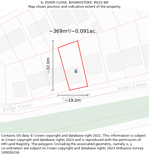 6, ESHER CLOSE, BASINGSTOKE, RG22 6JP: Plot and title map