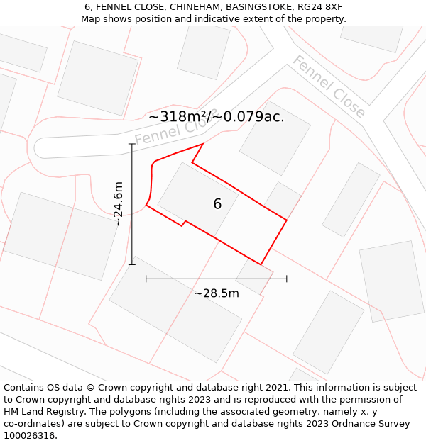 6, FENNEL CLOSE, CHINEHAM, BASINGSTOKE, RG24 8XF: Plot and title map