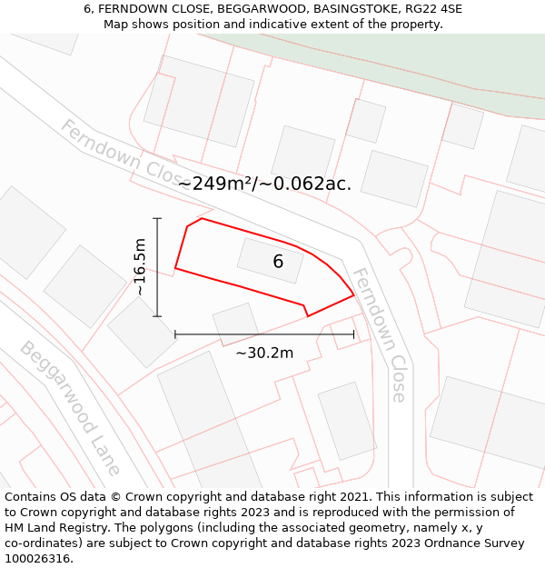 6, FERNDOWN CLOSE, BEGGARWOOD, BASINGSTOKE, RG22 4SE: Plot and title map