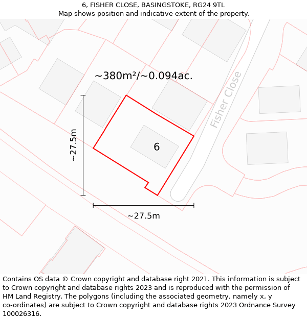 6, FISHER CLOSE, BASINGSTOKE, RG24 9TL: Plot and title map