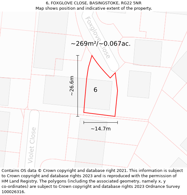 6, FOXGLOVE CLOSE, BASINGSTOKE, RG22 5NR: Plot and title map