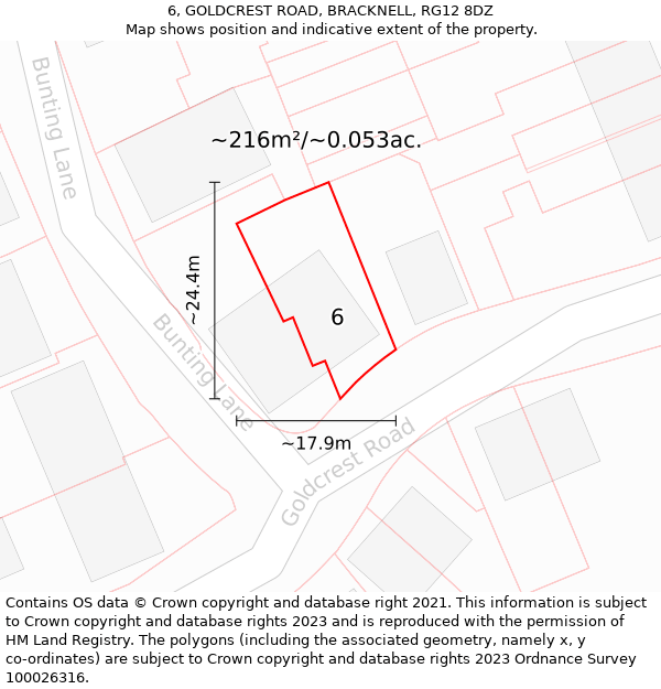 6, GOLDCREST ROAD, BRACKNELL, RG12 8DZ: Plot and title map