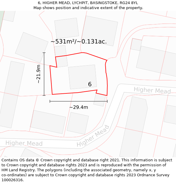 6, HIGHER MEAD, LYCHPIT, BASINGSTOKE, RG24 8YL: Plot and title map