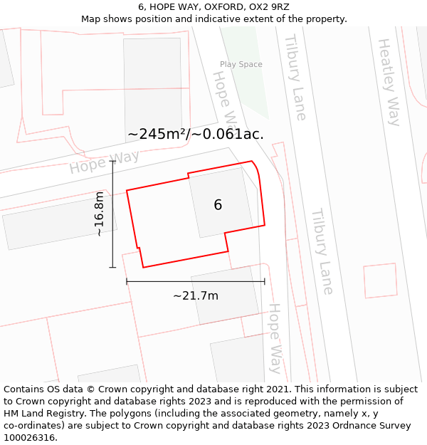 6, HOPE WAY, OXFORD, OX2 9RZ: Plot and title map