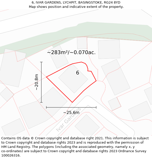 6, IVAR GARDENS, LYCHPIT, BASINGSTOKE, RG24 8YD: Plot and title map