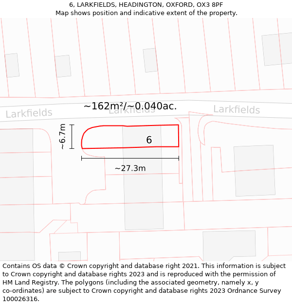 6, LARKFIELDS, HEADINGTON, OXFORD, OX3 8PF: Plot and title map