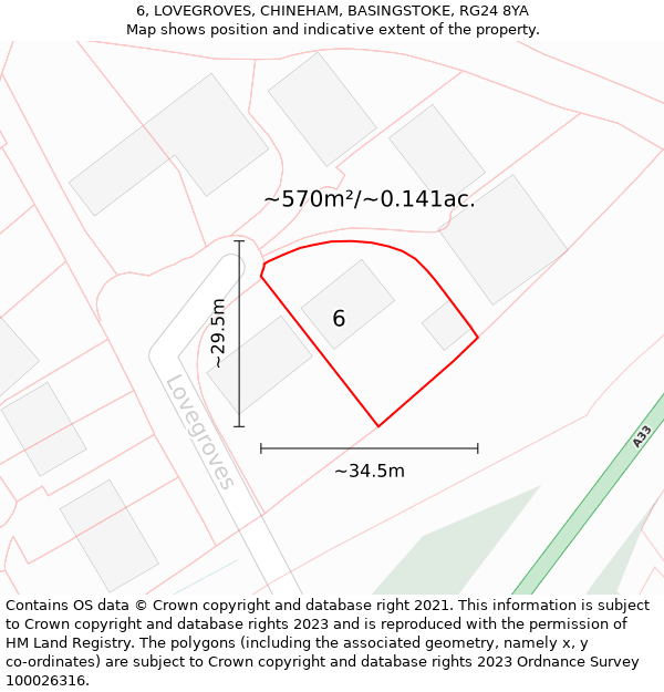 6, LOVEGROVES, CHINEHAM, BASINGSTOKE, RG24 8YA: Plot and title map