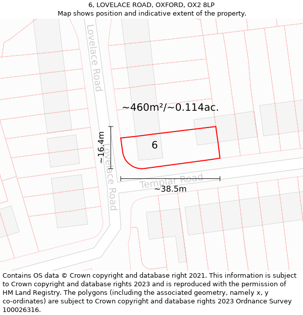 6, LOVELACE ROAD, OXFORD, OX2 8LP: Plot and title map