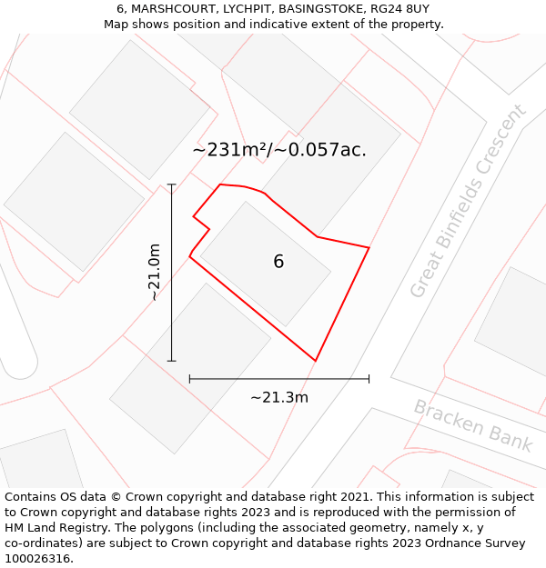 6, MARSHCOURT, LYCHPIT, BASINGSTOKE, RG24 8UY: Plot and title map