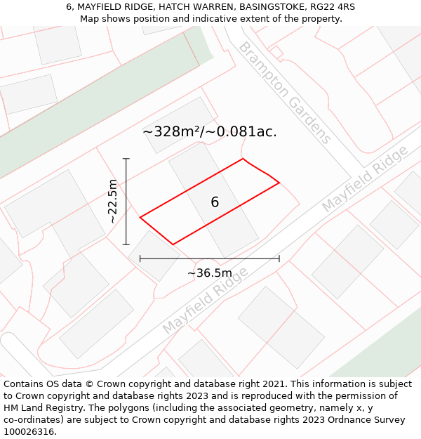 6, MAYFIELD RIDGE, HATCH WARREN, BASINGSTOKE, RG22 4RS: Plot and title map