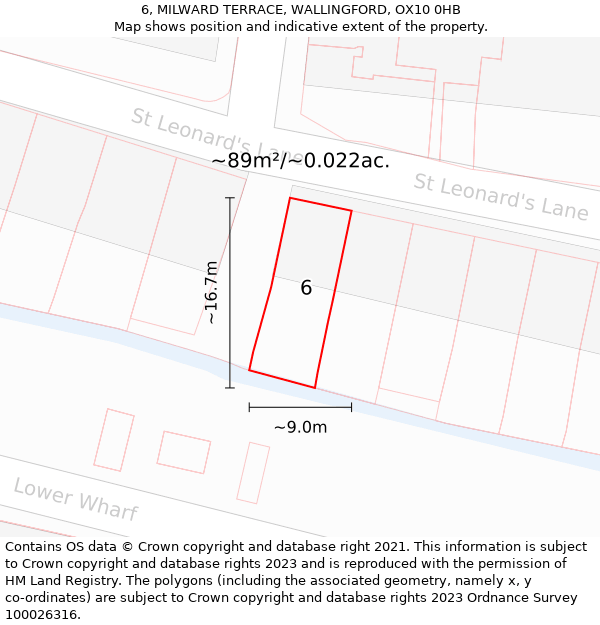 6, MILWARD TERRACE, WALLINGFORD, OX10 0HB: Plot and title map