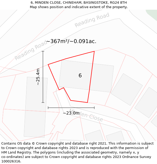 6, MINDEN CLOSE, CHINEHAM, BASINGSTOKE, RG24 8TH: Plot and title map