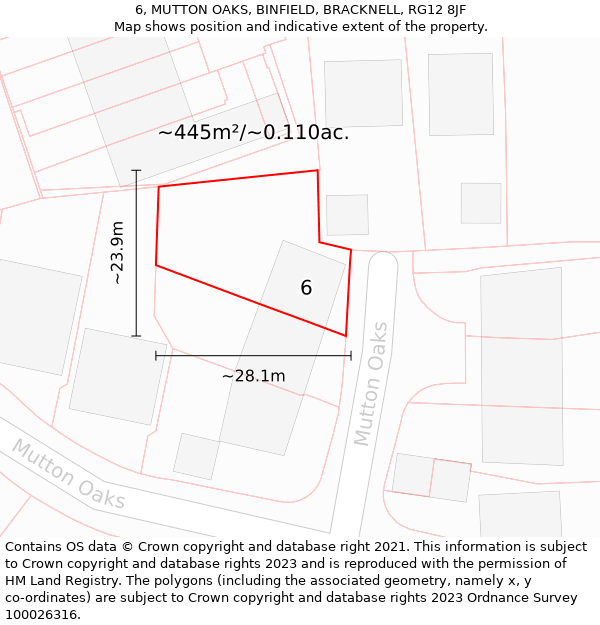 6, MUTTON OAKS, BINFIELD, BRACKNELL, RG12 8JF: Plot and title map