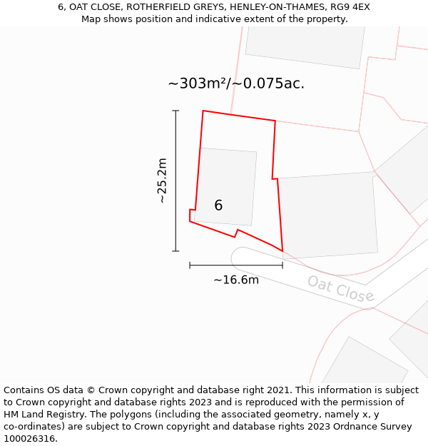 6, OAT CLOSE, ROTHERFIELD GREYS, HENLEY-ON-THAMES, RG9 4EX: Plot and title map