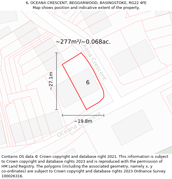 6, OCEANA CRESCENT, BEGGARWOOD, BASINGSTOKE, RG22 4FE: Plot and title map