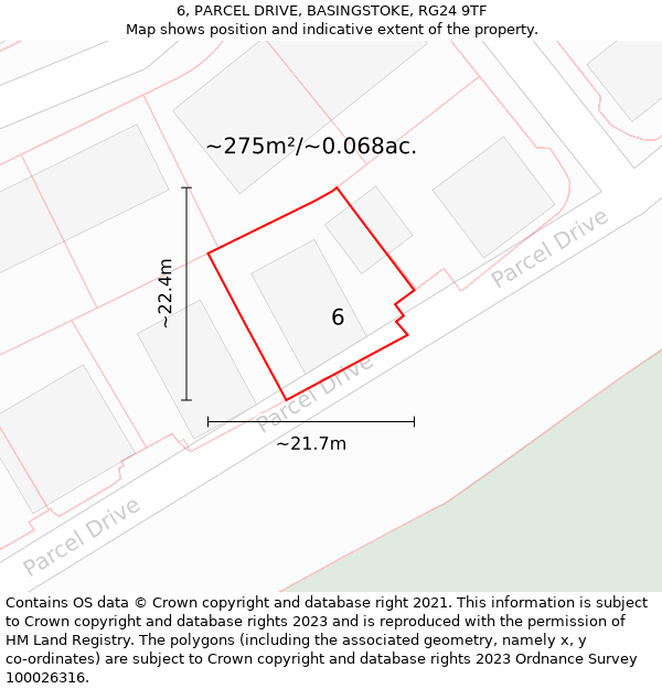 6, PARCEL DRIVE, BASINGSTOKE, RG24 9TF: Plot and title map