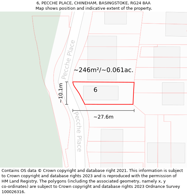 6, PECCHE PLACE, CHINEHAM, BASINGSTOKE, RG24 8AA: Plot and title map