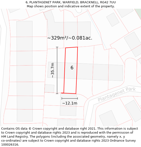 6, PLANTAGENET PARK, WARFIELD, BRACKNELL, RG42 7UU: Plot and title map