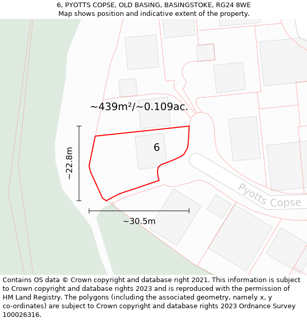 6, PYOTTS COPSE, OLD BASING, BASINGSTOKE, RG24 8WE: Plot and title map