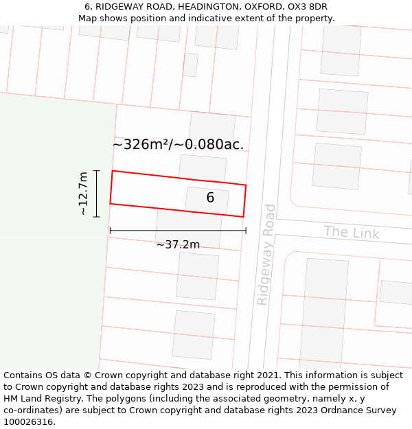 6, RIDGEWAY ROAD, HEADINGTON, OXFORD, OX3 8DR: Plot and title map