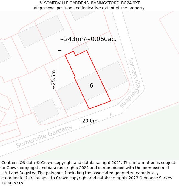 6, SOMERVILLE GARDENS, BASINGSTOKE, RG24 9XF: Plot and title map