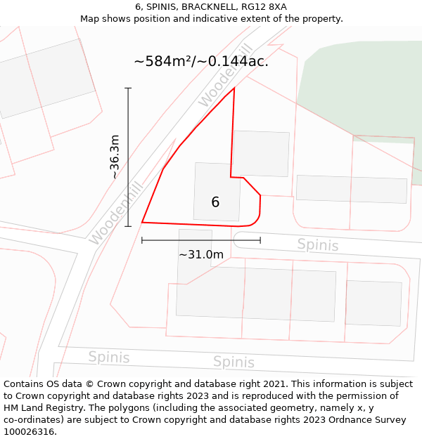 6, SPINIS, BRACKNELL, RG12 8XA: Plot and title map