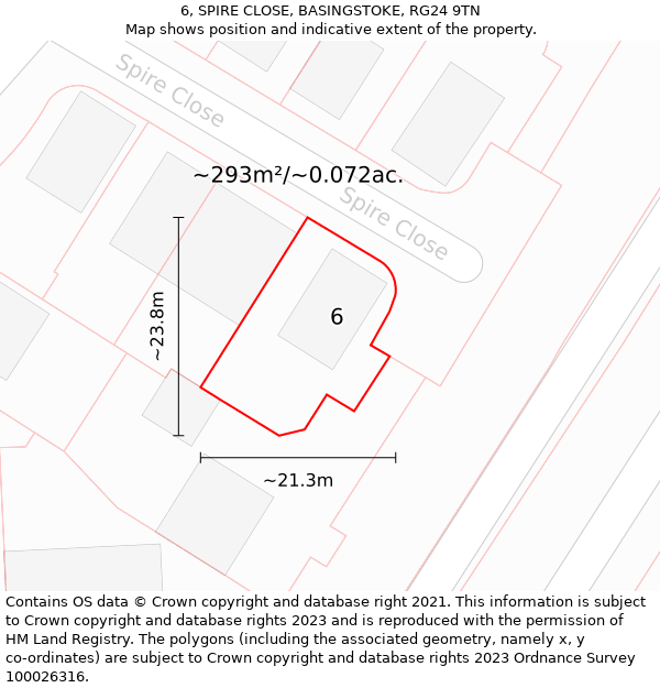 6, SPIRE CLOSE, BASINGSTOKE, RG24 9TN: Plot and title map