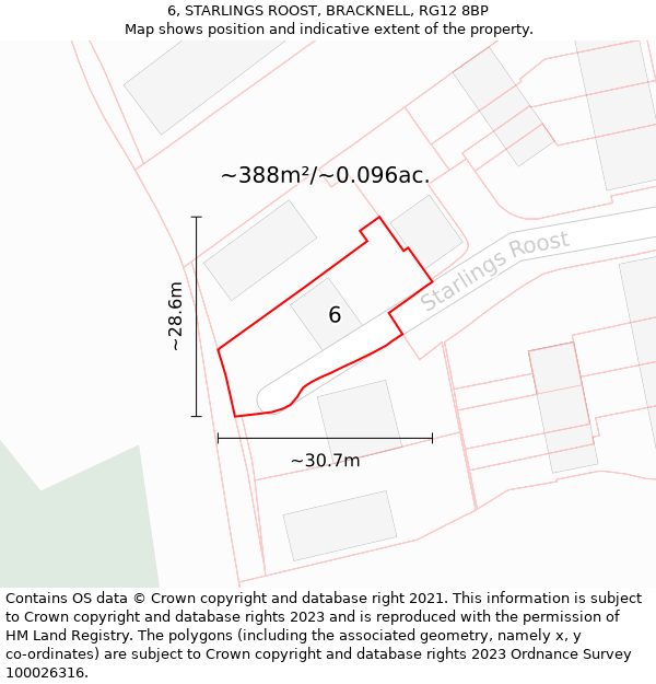 6, STARLINGS ROOST, BRACKNELL, RG12 8BP: Plot and title map