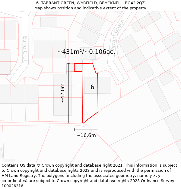 6, TARRANT GREEN, WARFIELD, BRACKNELL, RG42 2QZ: Plot and title map