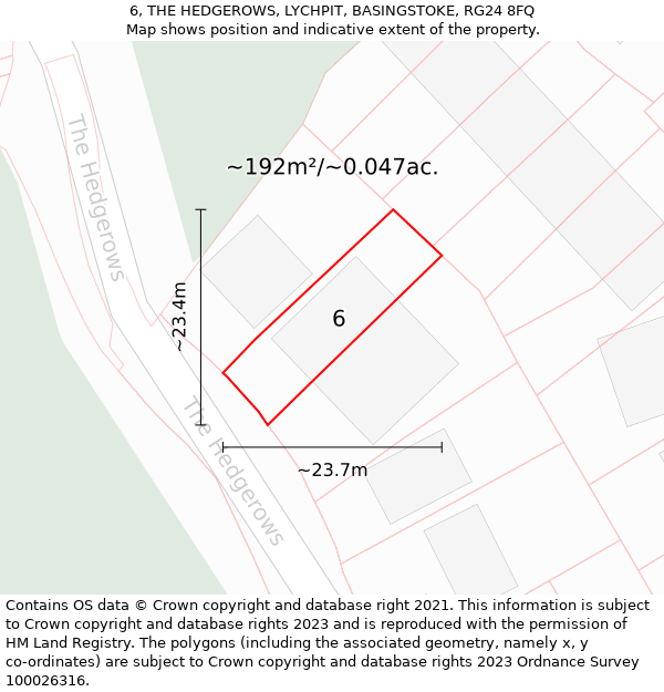 6, THE HEDGEROWS, LYCHPIT, BASINGSTOKE, RG24 8FQ: Plot and title map