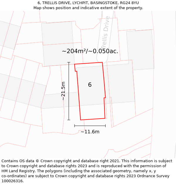 6, TRELLIS DRIVE, LYCHPIT, BASINGSTOKE, RG24 8YU: Plot and title map