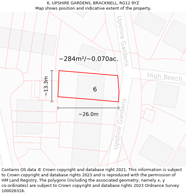 6, UPSHIRE GARDENS, BRACKNELL, RG12 9YZ: Plot and title map