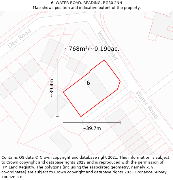 6, WATER ROAD, READING, RG30 2NN: Plot and title map