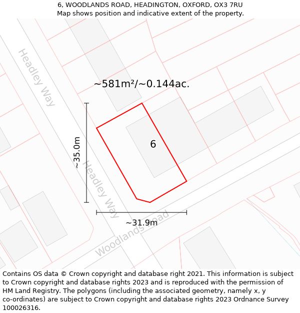 6, WOODLANDS ROAD, HEADINGTON, OXFORD, OX3 7RU: Plot and title map