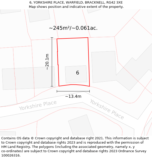 6, YORKSHIRE PLACE, WARFIELD, BRACKNELL, RG42 3XE: Plot and title map